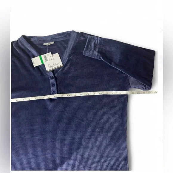 Roudelain Long Sleeve Ribbed Velour Pajama Top Peacoat   Size L Soft Cozy - Picture 6 of 7